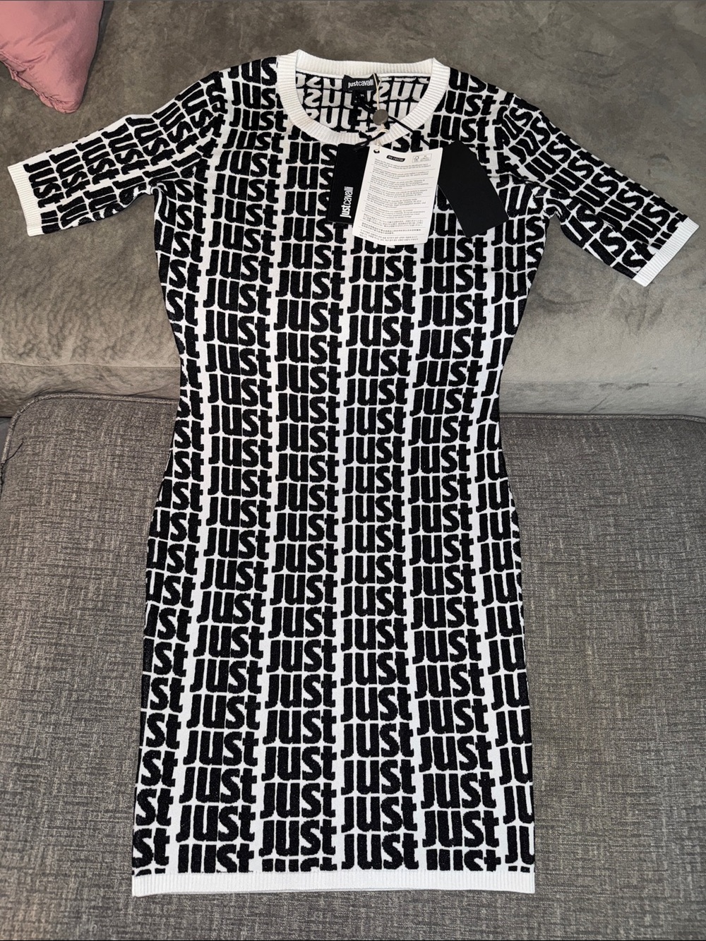 Just Cavalli Black & White Logo Knit Tee Dress